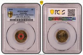 2018 $2 Lest We Forget - War Graves 30th Ann. $2 Coin Colorized MS67