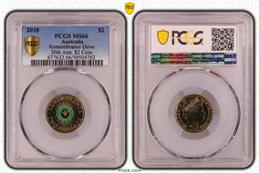 2018 $2 Remembrance Dove Colorized 30th Ann. $2 Coin MS66