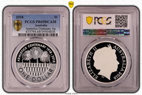 2018 $1 Armistice Centenary Ag PR69DCAM