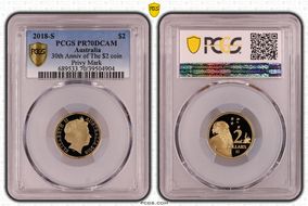 2018-S $2 30th Anniv of The $2 coin Privy Mark PR70DCAM