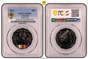 2014 50C Boer War Colorized MS69