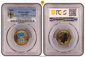 2018 $1 Commonwealth Games Borobi "GC" Counterstamp MS67