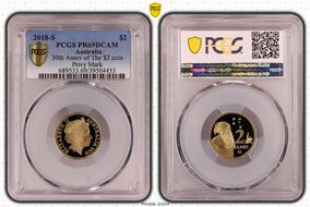 2018-S $2 30th Anniv of The $2 coin Privy Mark PR69DCAM