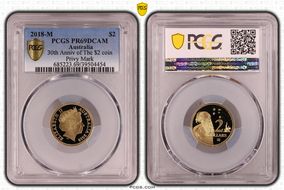2018-M $2 30th Anniv of The $2 coin Privy Mark PR69DCAM