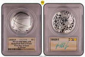 2020-P $1 Basketball Hall of Fame First Day of Issue Ja Morant Blue Ink 1 of 12 PR70DCAM