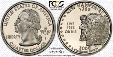2000-S 25C New Hampshire PR70DCAM