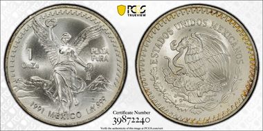 1991-Mo Onza Libertad Ag T2 - PLaTA PuRA MS68