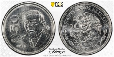 1990-Mo 50 Peso MS64