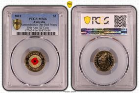 2018 $2 Remembrance Day Red Poppy 30th Ann. $2 Coin Colorized MS66