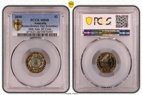 2018 $2 Remembrance Day Rosemary 30th Ann. $2 Coin Colorized MS68