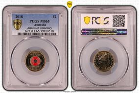 2018 $2 Armistice Centenary Colorized MS65