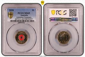 2018 $2 Armistice Centenary Colorized MS65