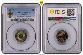 2019 $2 Wallabies Australia Colorized MS68