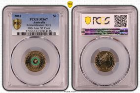 2018 $2 Remembrance Dove Colorized 30th Ann. $2 Coin MS67