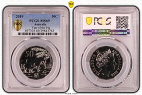 2019 50C Year of the Pig MS69