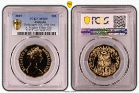 2019 50C Dodecagon 50C 50th Ann. A. Machin Effigy Gilt MS69
