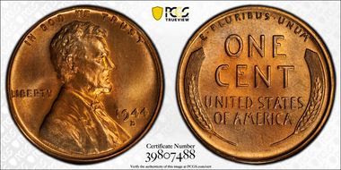 1944-D/S 1C MS67+ RD