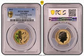 2012 $1 Corroboree Frog Al-Br Colorized MS69