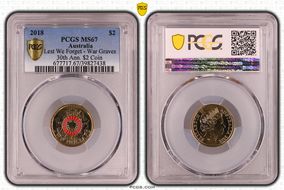 2018 $2 Lest We Forget - War Graves 30th Ann. $2 Coin Colorized MS67