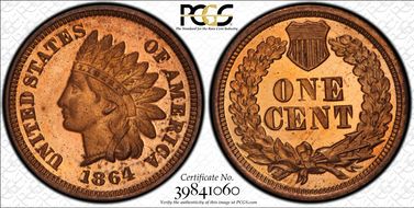 1864 1C L On Ribbon PR65CAM