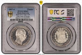 1867-A Thaler KM-A311 Dav-729 25th Ann of Reign MS63