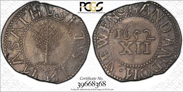 1652 Shilling Pine Tree, Lg Planchet, Rev. N MS61