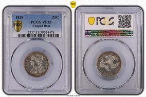 1838 25C Capped Bust VF35
