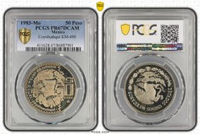 1983-Mo 50 Peso Coyolxauhqui KM-490 PR67DCAM