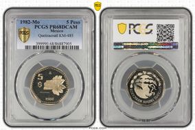 1982-Mo 5 Peso Quetzalcoatl KM-485 PR68DCAM