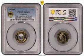 2020-C $2 75th Ann End of WWII Colorized MS68