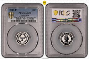 2020-P 10C End of WWII 75th Ann. Ag MS70