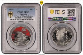 2019 50C 90 Ann. of Ghan Colorized MS69