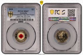 2018 $2 Remembrance Day Red Poppy 30th Ann. $2 Coin Colorized MS67
