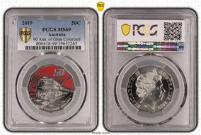 2019 50C 90 Ann. of Ghan Colorized MS69