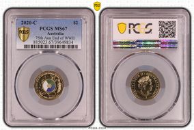 2020-C $2 75th Ann End of WWII Colorized MS67