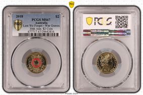 2018 $2 Lest We Forget - War Graves 30th Ann. $2 Coin Colorized MS67