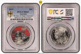 2019 50C 90 Ann. of Ghan Colorized MS69