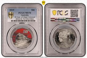 2019 50C 90 Ann. of Ghan Colorized MS70