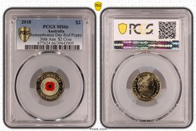 2018 $2 Remembrance Day Red Poppy 30th Ann. $2 Coin Colorized MS66