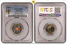 2018 $2 Lest We Forget Eternal Flame Colorized MS66