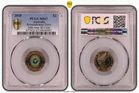 2018 $2 Remembrance Dove Colorized 30th Ann. $2 Coin MS67