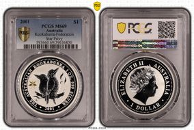 2001 $1 Kookaburra Ag-Federation Star Privy MS69