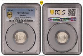 1916 50 St Large Rev Beads KM-30 Ag MS61
