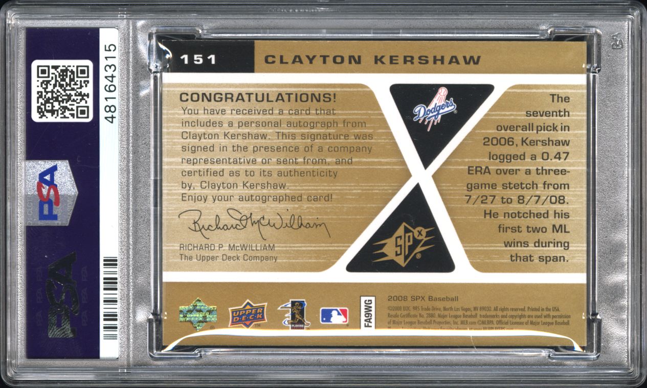 2008 Upper Deck Sweet Spot Clayton Kershaw Signature 50