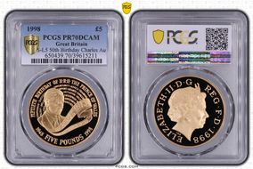 1998 £5 S-L5 50th Birthday Charles Au PR70DCAM