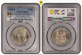 1936-F 5 Mk No Swastika J-360 MS63