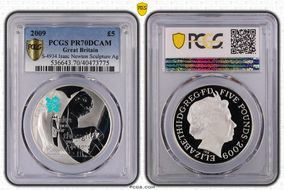 2009 £5 S-4934 Isaac Newton Sculpture Ag PR70DCAM