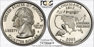 2002-S 25C Louisiana PR70DCAM