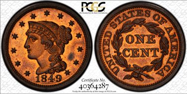 1849 1C Newcomb 18 PR64+ RB