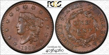 1824/2 1C Newcomb 1 MS63BN